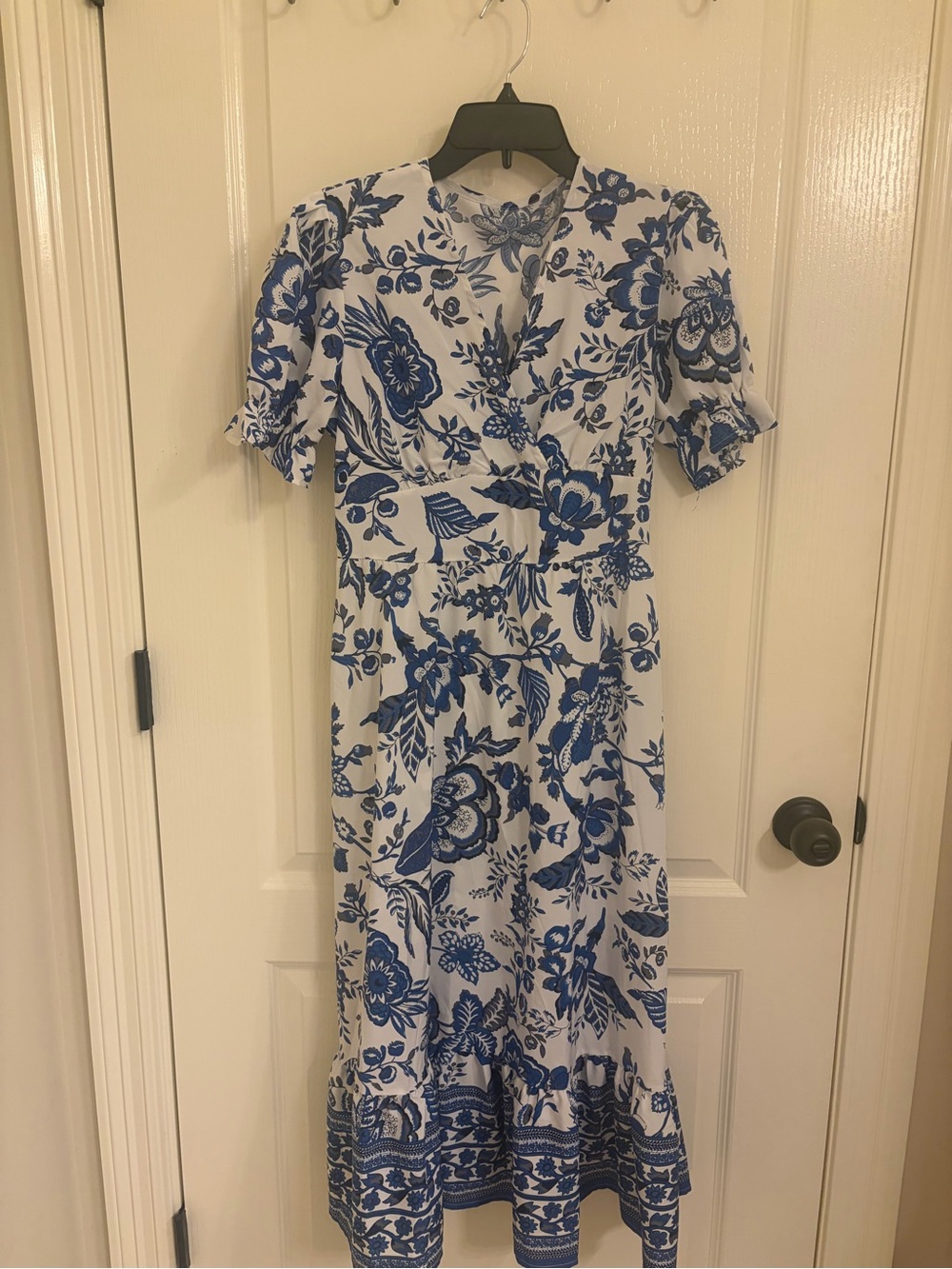 Blue Floral Wrap Maxi Dress - White & Blue